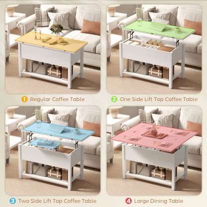 Table basse relevable avec rangement, blanche
