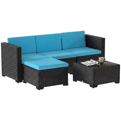 5 Piece Patio Furniture Set, L-Shape Wicker Sectional, Turquoise Patio Furniture Sets at Gallery Canada