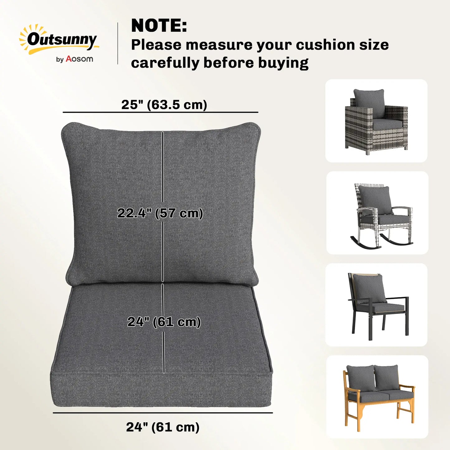 Outdoor Chair Cushions Set Of 4, Fade Resistant, 24" x 24", Grey Patio Chair Cushions at Gallery Canada