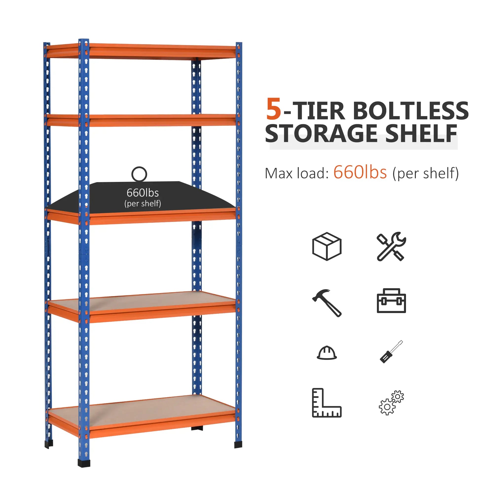 5-Tier Heavy Duty Garage Shelf, Adjustable Metal Shelving Unit, 31.5