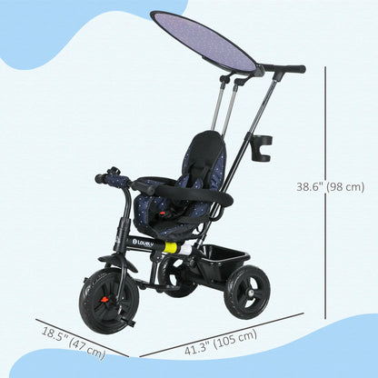 6 in 1 Kids Tricycle, Removable Handlebar, Canopy, Navy Blue Tricycles for Kids at Gallery Canada