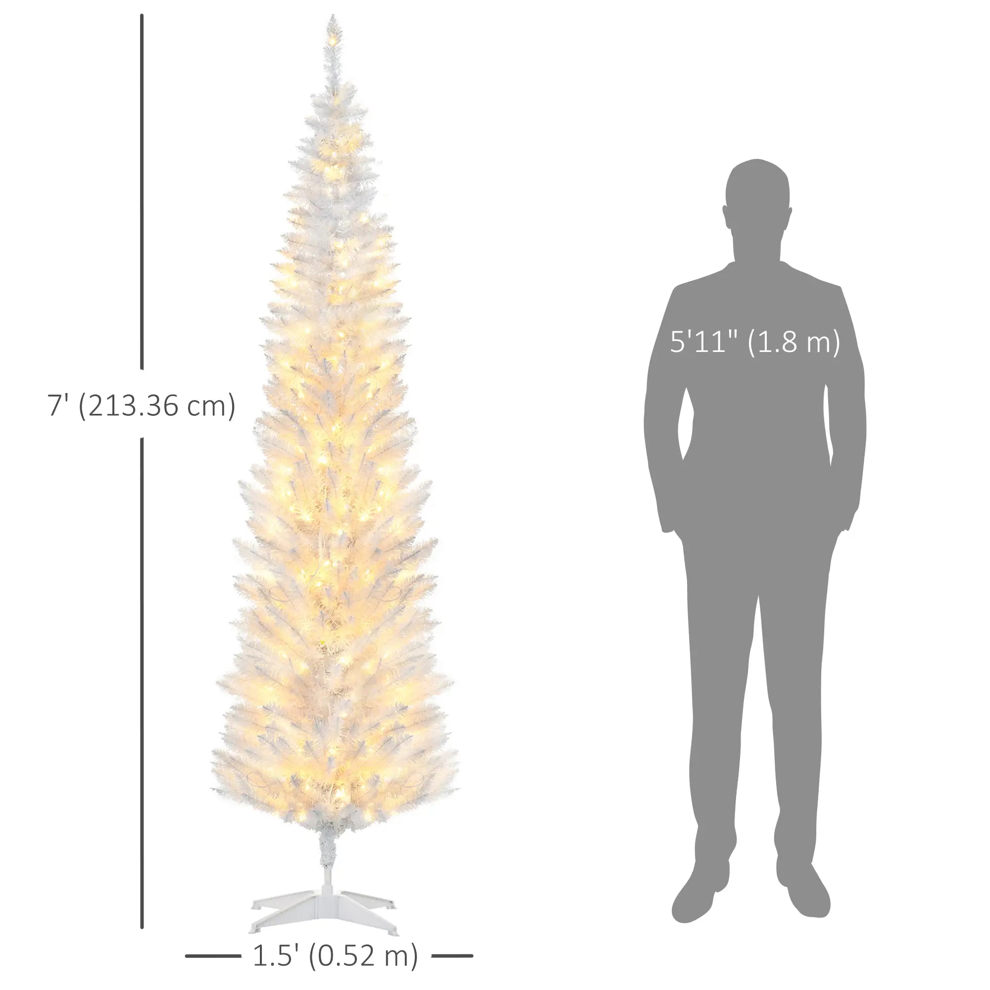 7' Pre Lit Artificial Pencil Christmas Tree, Warm White LED Lights, White Pencil Christmas Trees at Gallery Canada