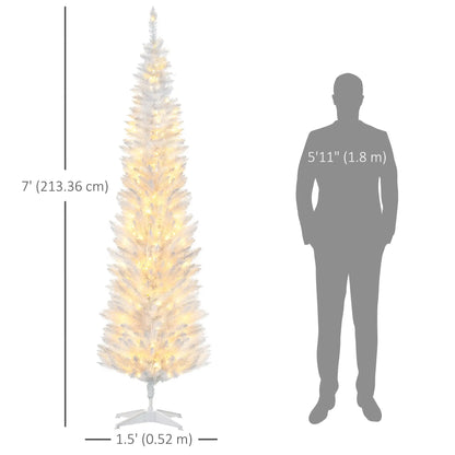 7' Pre Lit Artificial Pencil Christmas Tree, Warm White LED Lights, White Pencil Christmas Trees at Gallery Canada