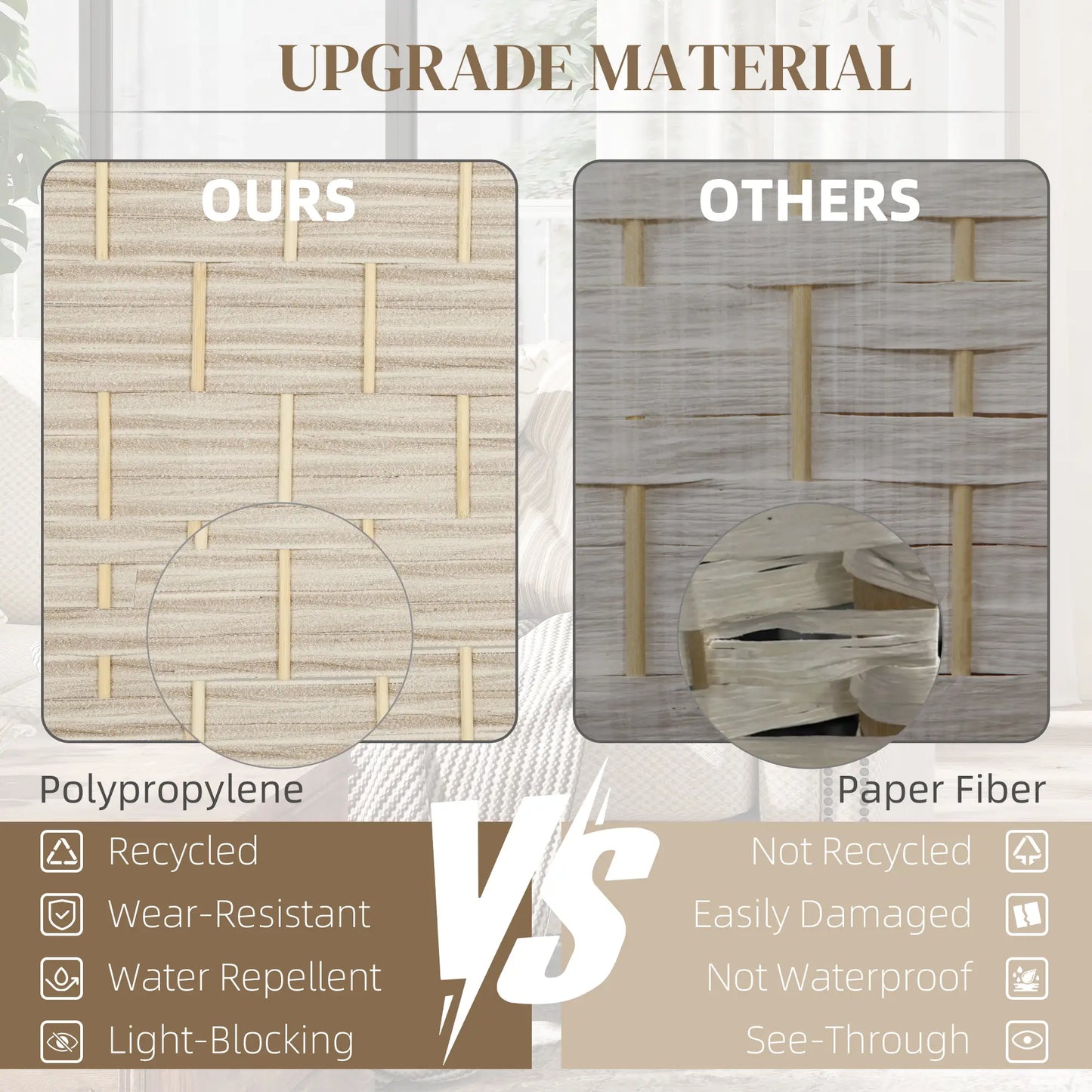 6 Ft Folding Room Divider, 3 Panel Privacy Screen, Light Oak