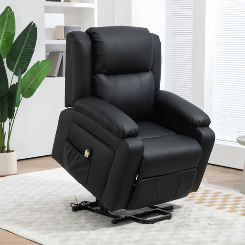 PU Leather Electric Recliner Chair, Remote, Side Pockets, Black
