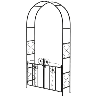 7.4 ft Garden Arch, Outdoor Trellis Arbor With Gate, Black Garden Arches Black at Gallery Canada