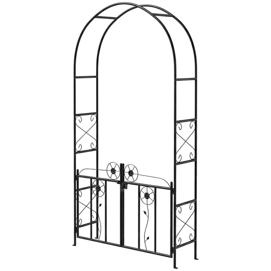7.4 ft Garden Arch, Outdoor Trellis Arbor With Gate, Black Garden Arches Black at Gallery Canada