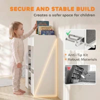 Organisateur de rangement pour jouets d'enfants, bibliothèque avec 8 bacs en tissu, 2 tiroirs roulants, blanc