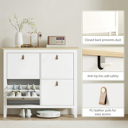 Narrow Shoe Cabinet, 4 Flip Drawers, Adjustable Shelves, White