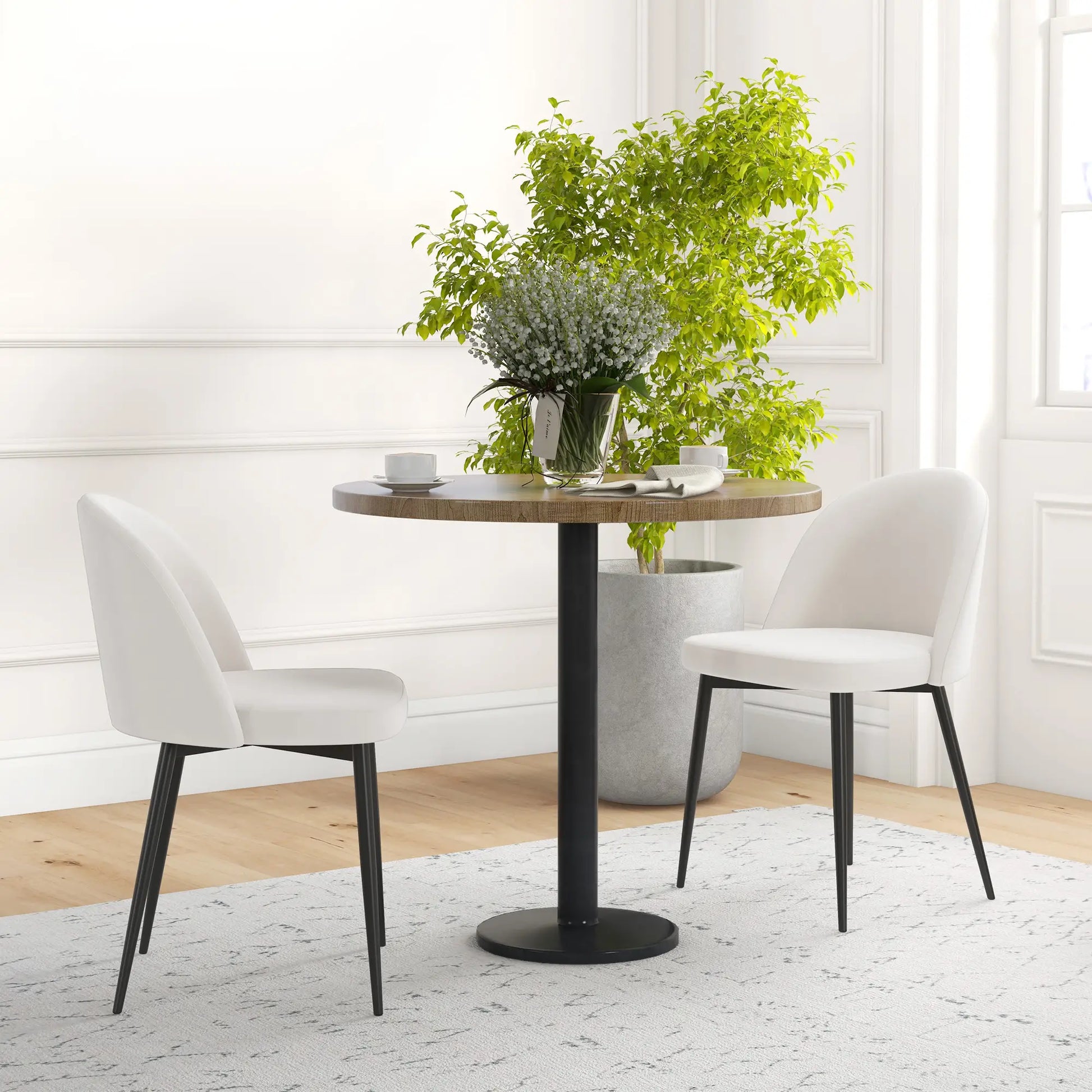 Set of 2 Mid-Back Dining Chairs, Velvet Upholstery, Cream White Dining Chairs at Gallery Canada