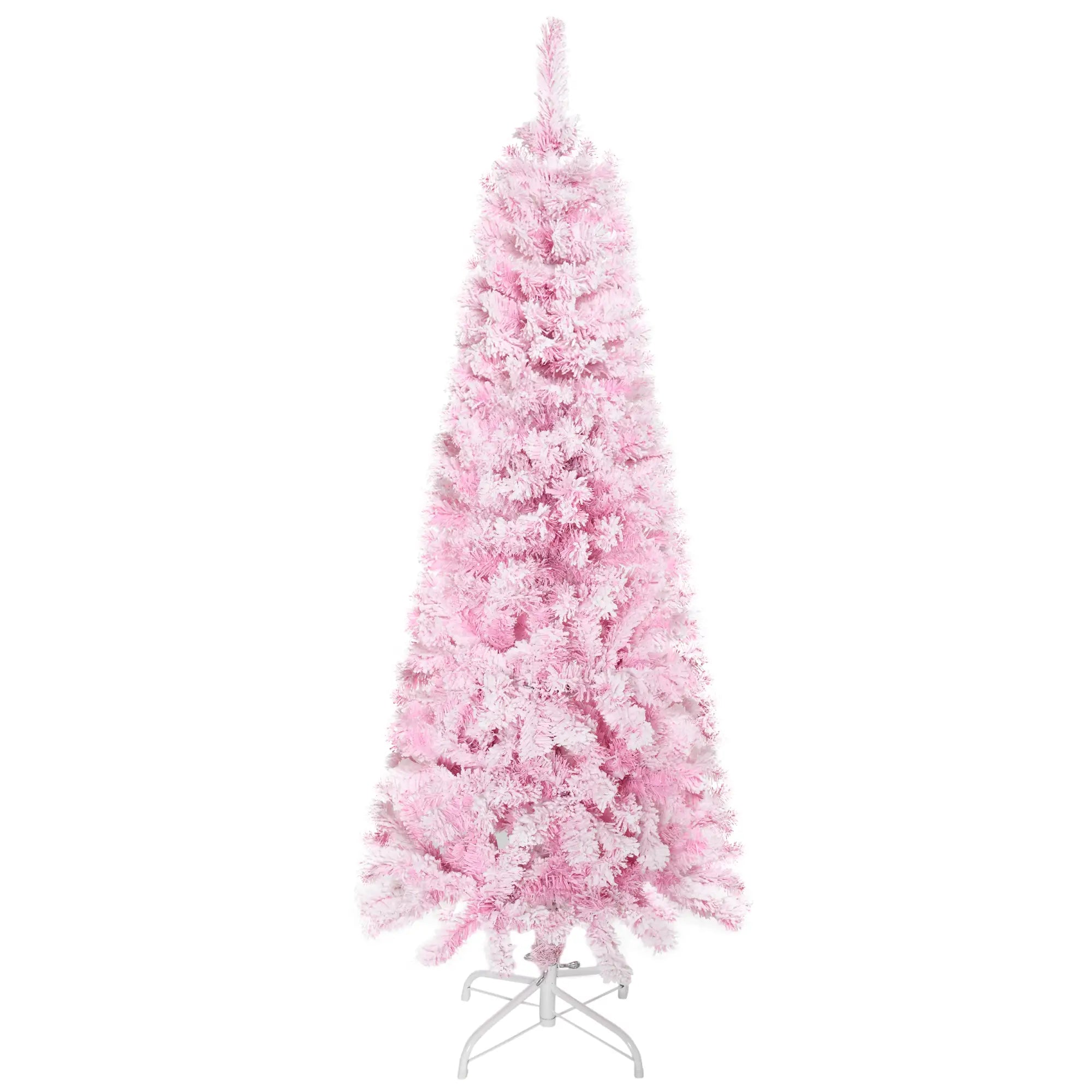5 FT Snow Flocked Artificial Christmas Tree, Pencil Xmas Tree, Steel Base, Pink Artificial Christmas Trees at Gallery Canada