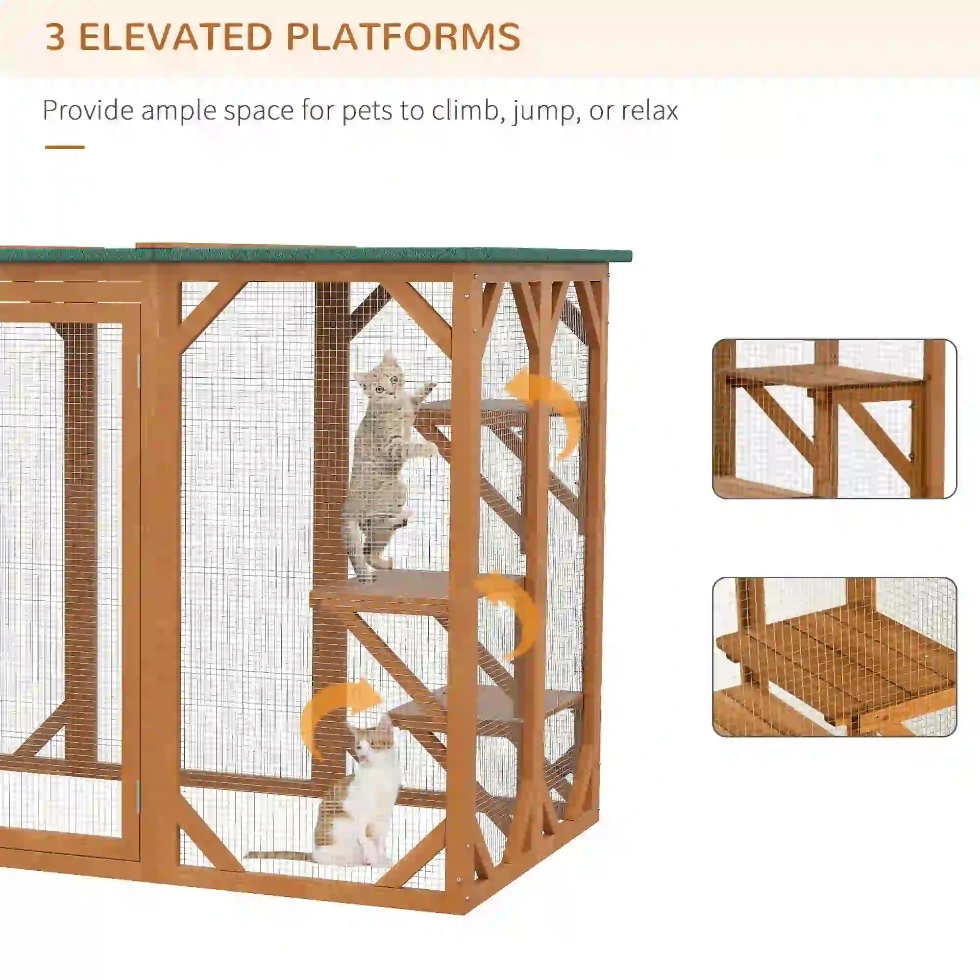Indoor Outdoor Cat Cage, Pet House for Rabbit Kitten, Small Animal Hutch with Waterproof Roof, Multi-Level Platforms, Lock, Orange Outdoor Cat Enclosures at Gallery Canada