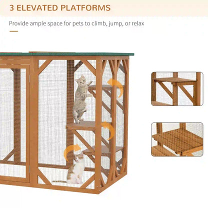 Indoor Outdoor Cat Cage, Pet House for Rabbit Kitten, Small Animal Hutch with Waterproof Roof, Multi-Level Platforms, Lock, Orange Outdoor Cat Enclosures at Gallery Canada