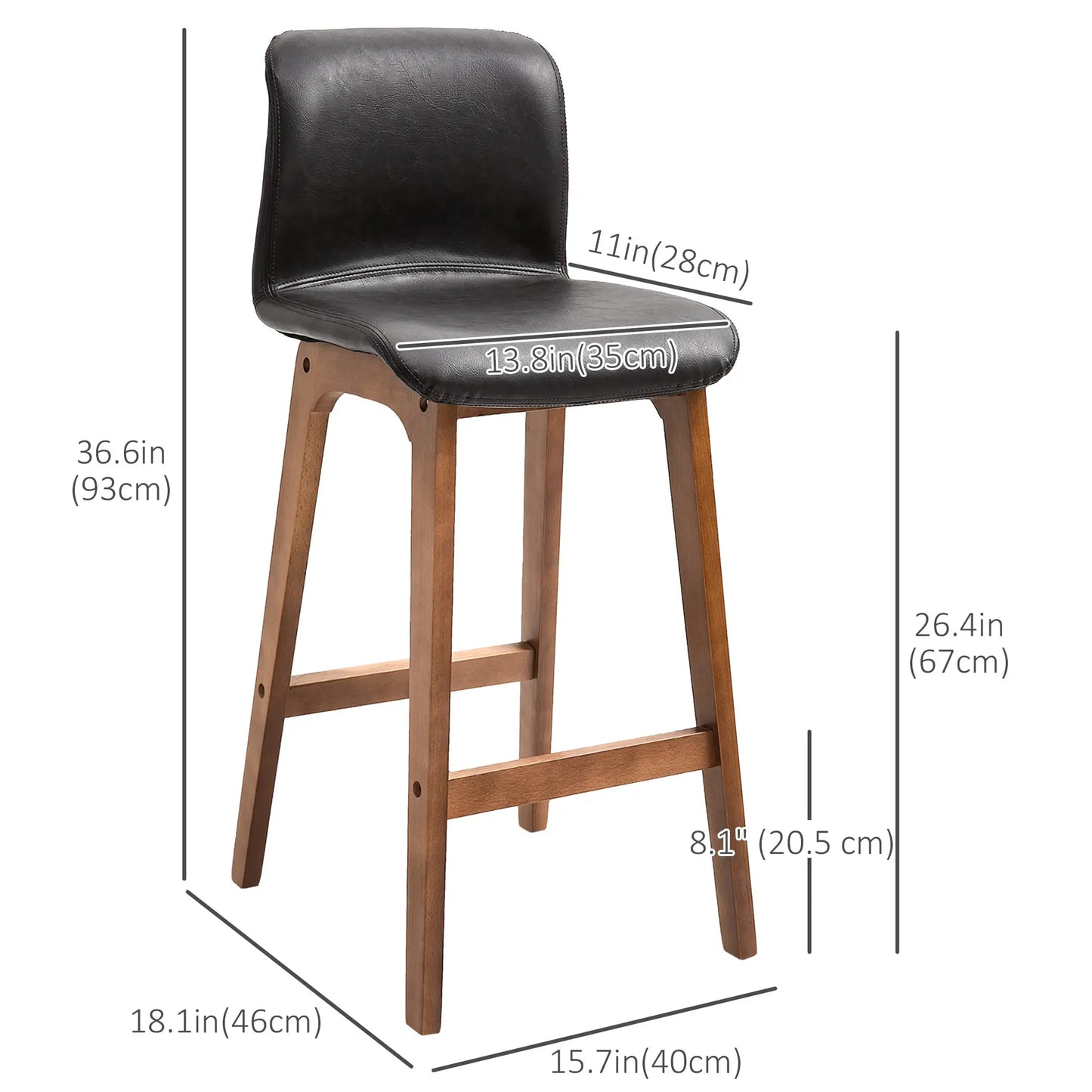 Modern Bar Stools Set of 2, Counter Height, PU Leather, Wooden Frame, Dark Brown Bar Stools at Gallery Canada