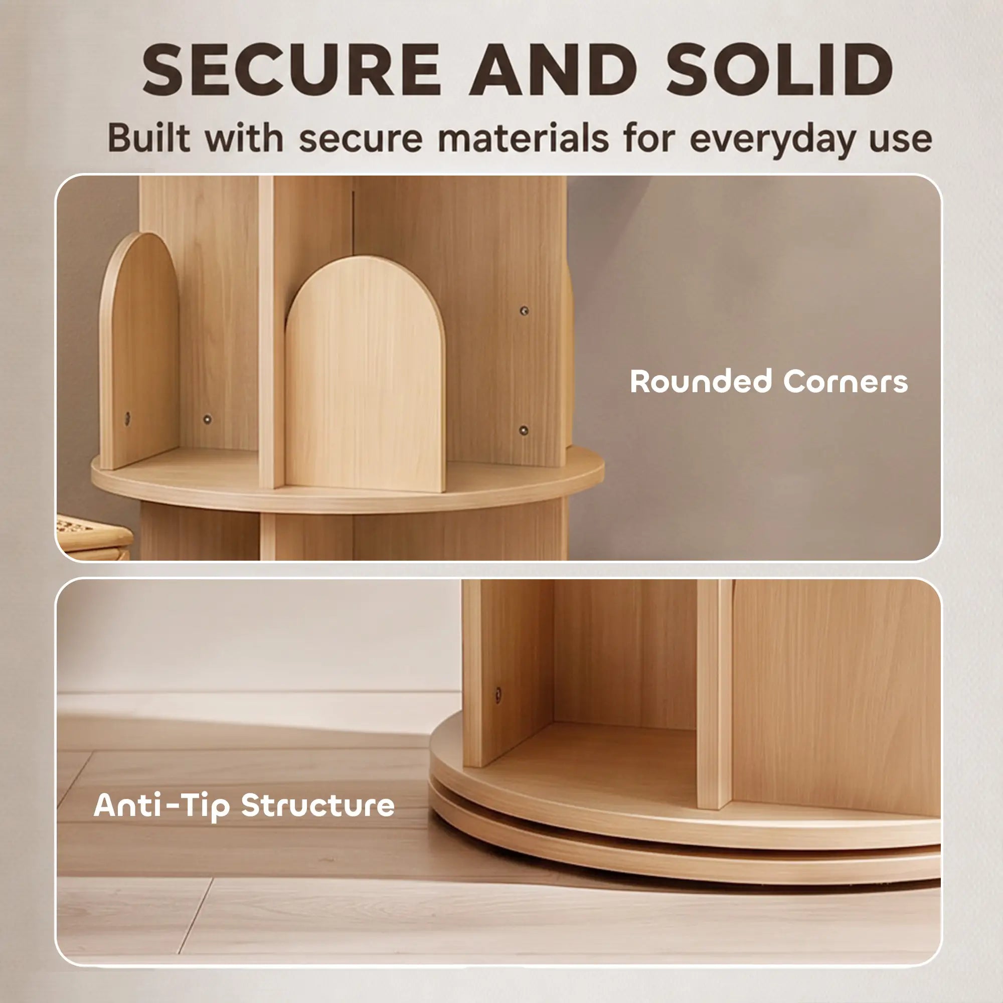 3-Tier Rotating Bookshelf, 360° Revolving Bookcase, Natural Baby & Kids Storage at Gallery Canada