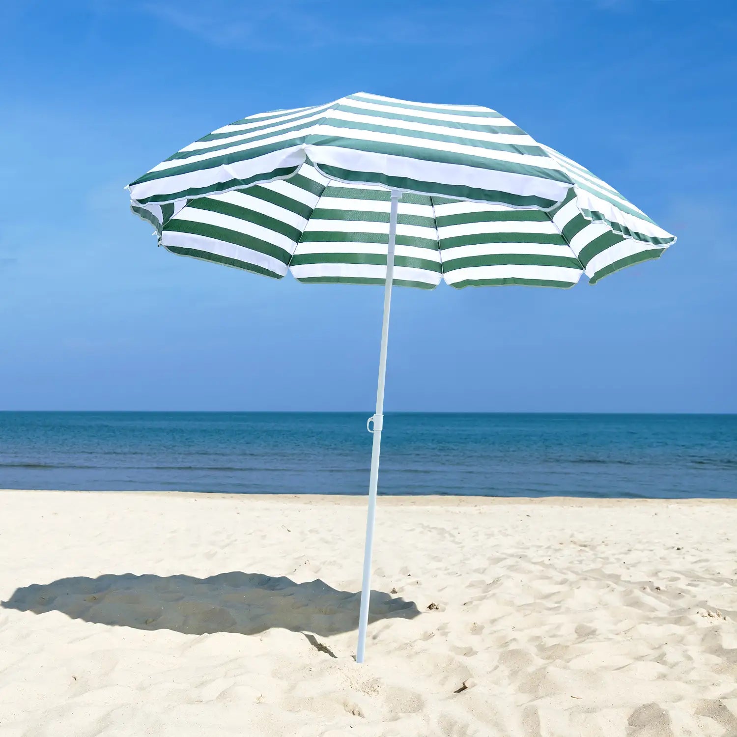 6FT Round Beach Umbrella, Tilt Mechanism, UV Protection, Striped, Green Beach Umbrellas at Gallery Canada
