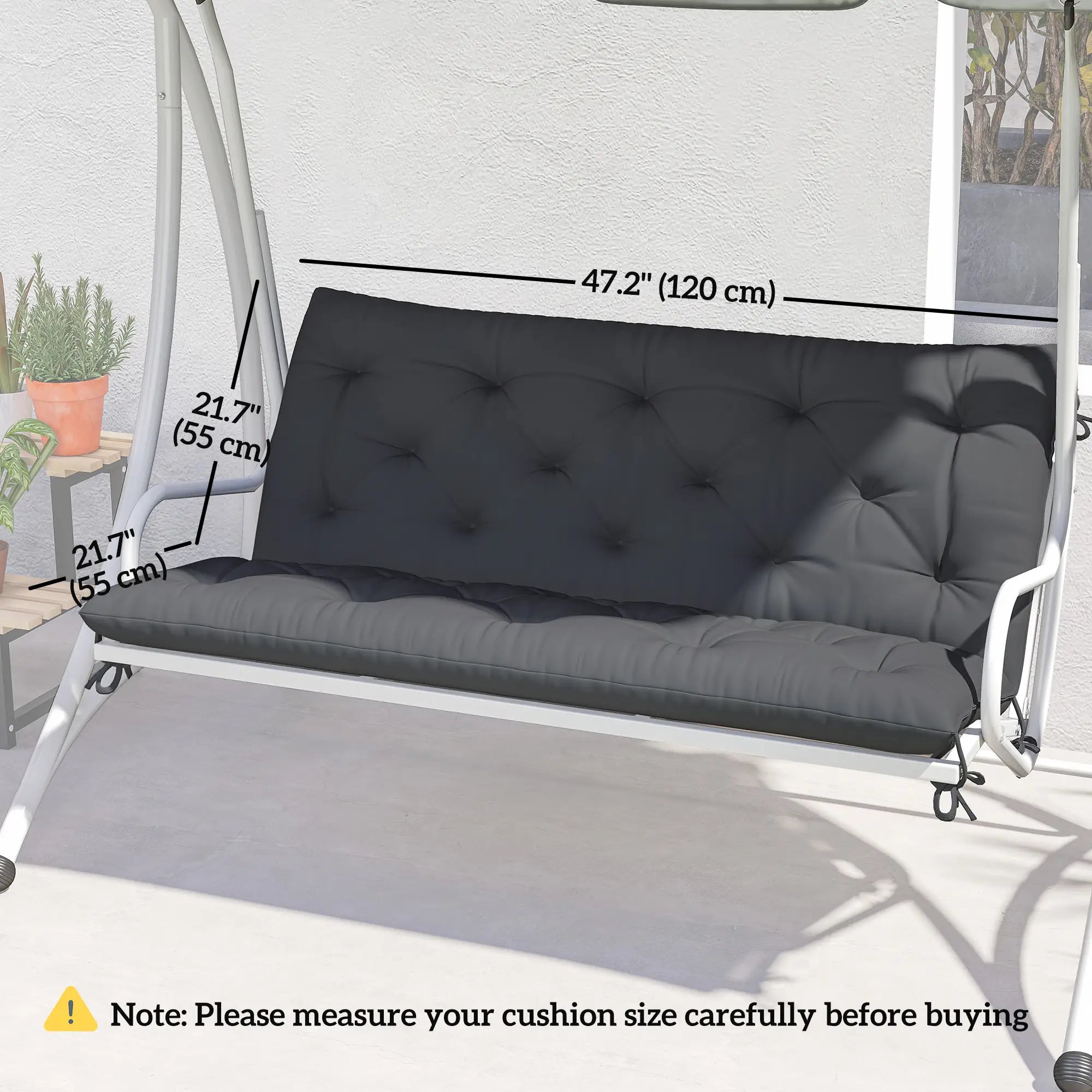 2 Seater Garden Bench Cushion, Thick Outdoor Non-Slip, 47