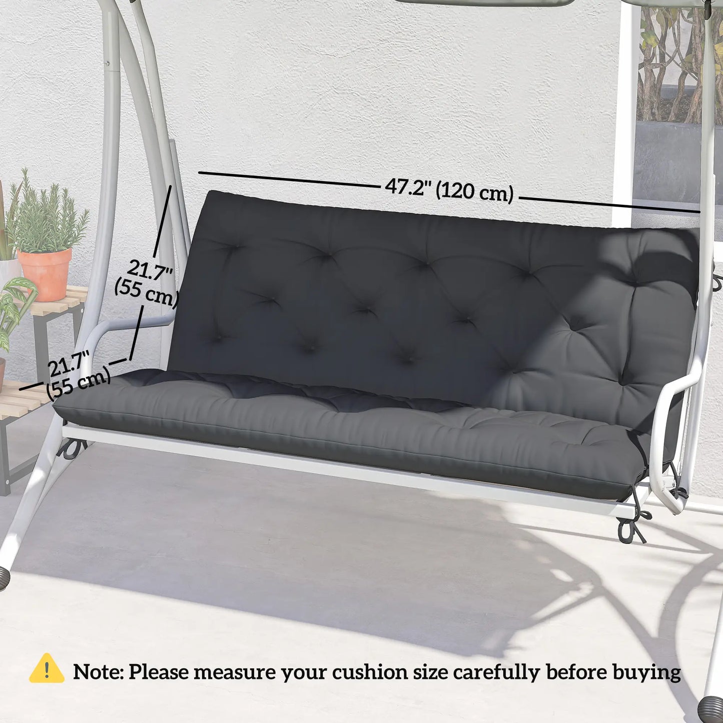 2 Seater Garden Bench Cushion, Thick Outdoor Non-Slip, 47" x 43" x 5", Black Patio Chair Cushions at Gallery Canada