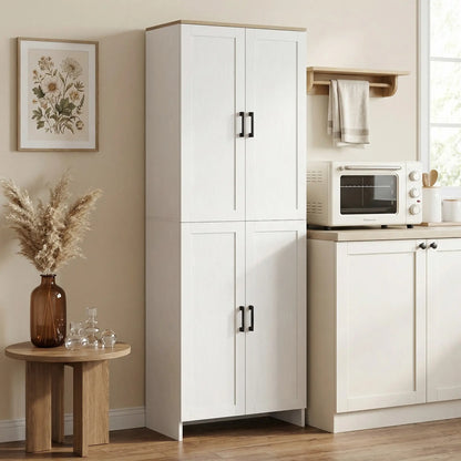 67" 4-Door Kitchen Pantry Cabinet, Freestanding, Adjustable Shelves, White Kitchen Pantry Cabinets at Gallery Canada