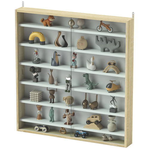 7-Tier Display Cabinet, Glass Curio Cabinet, Oak And White, White