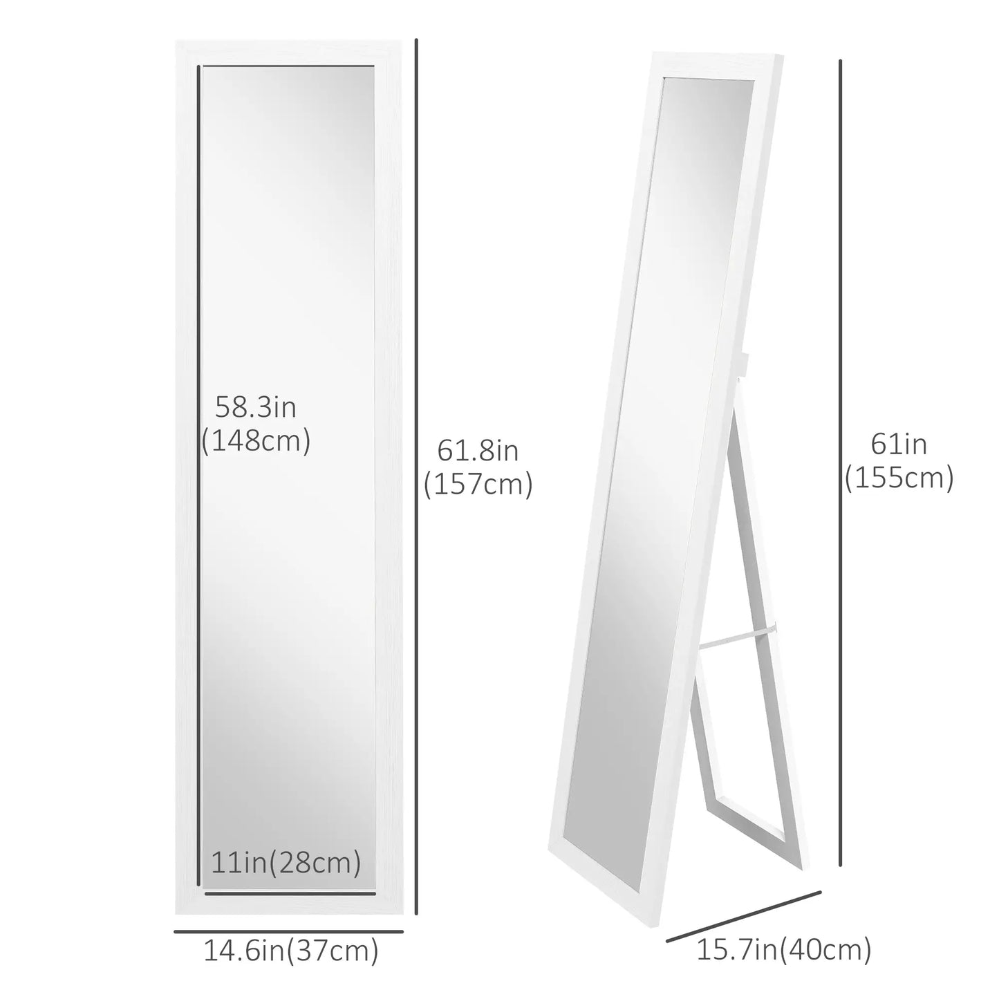 15" x 62" Full Length Mirror, Free Standing, White Full Length Mirrors at Gallery Canada