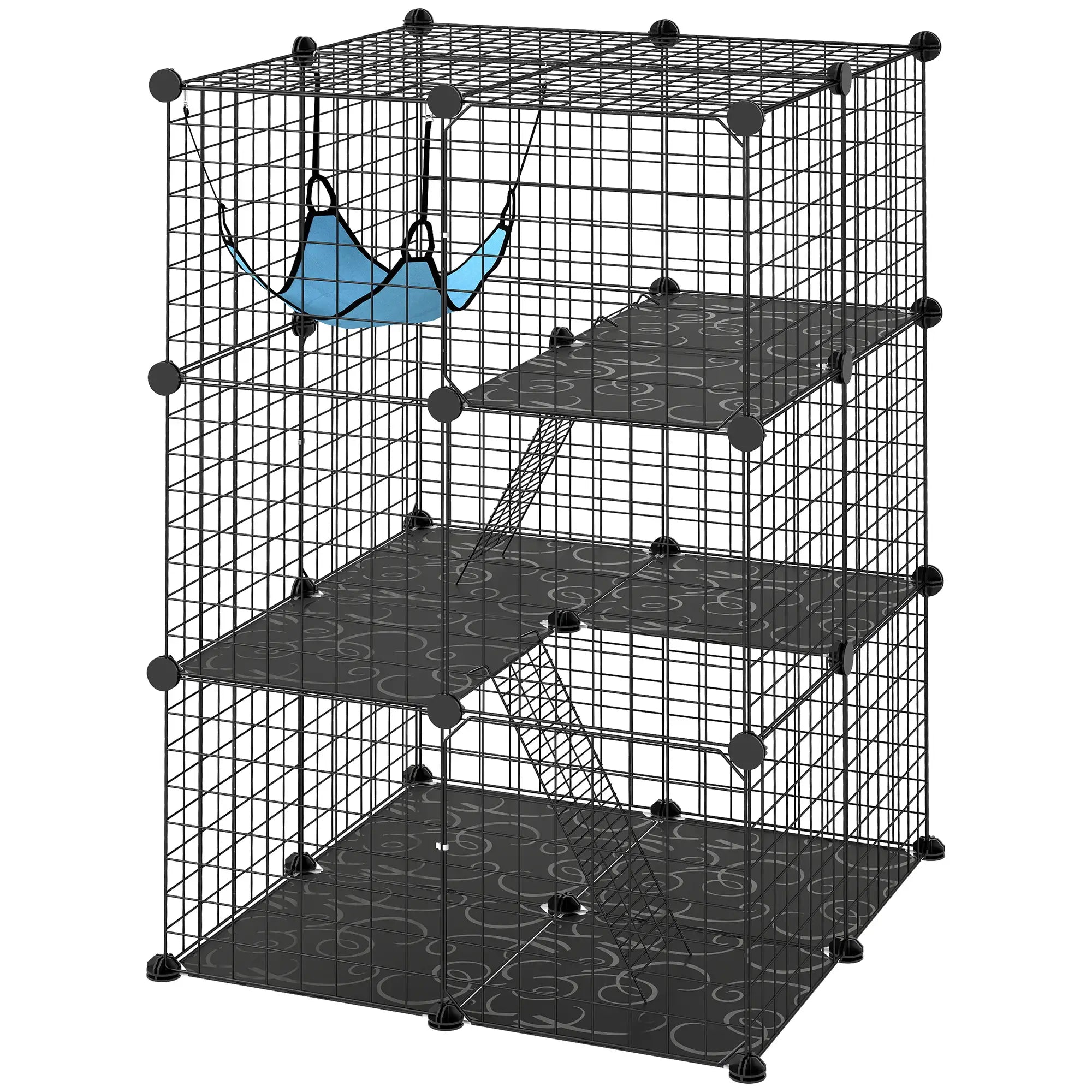 3 Tier Cat Cage Crate, DIY Pet Playpen, Black Outdoor Cat Enclosures Black, Blue at Gallery Canada
