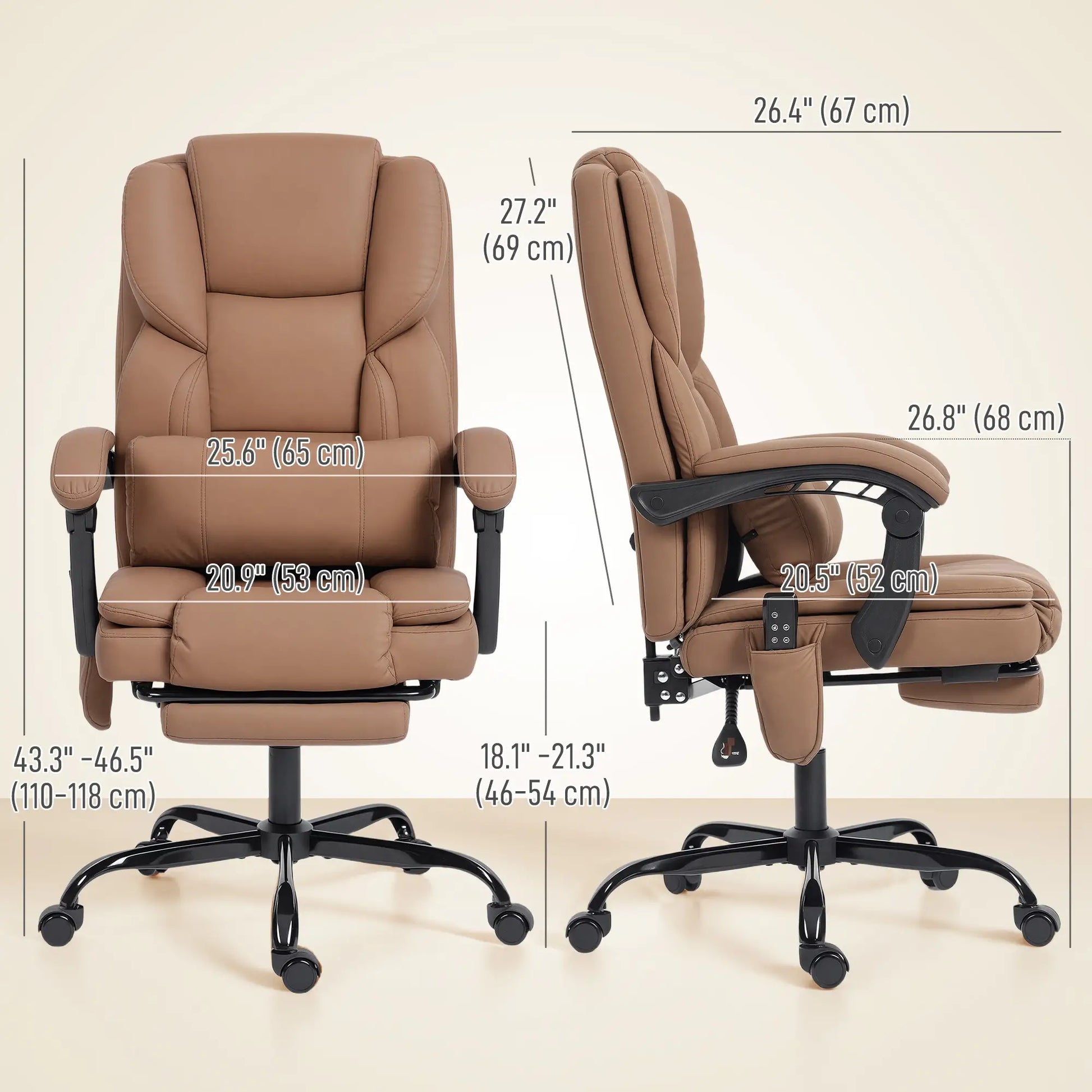 Office Chair with Massage, Faux Leather, Lumbar Support, Footrest, Brown Massage Chairs at Gallery Canada
