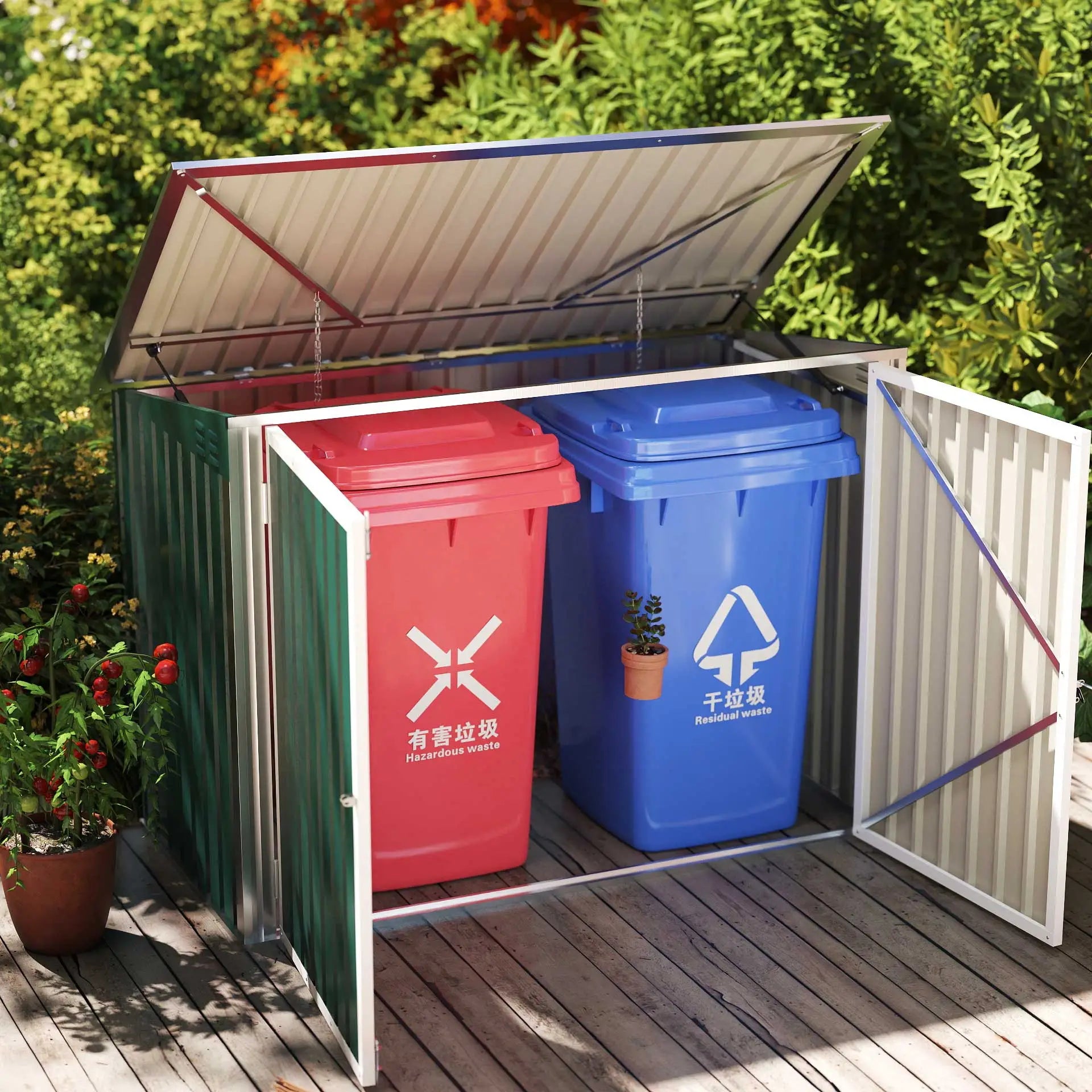 6x3 FT Outdoor Storage Shed, Double Door Trash Can Organizer, Green Sheds at Gallery Canada