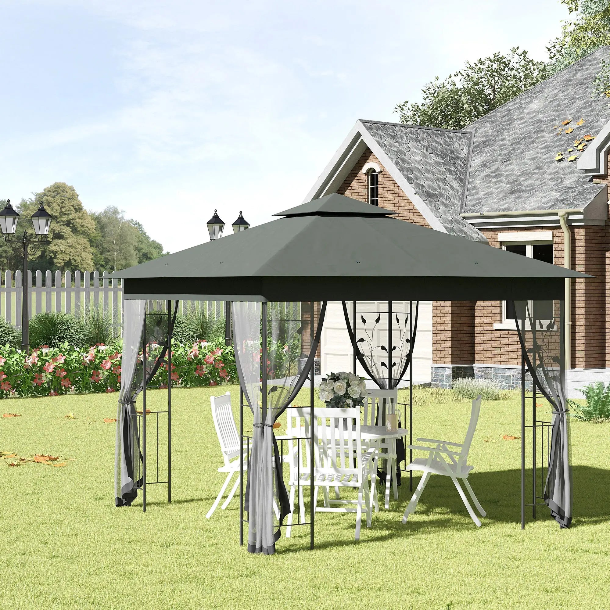 10'x10' Steel Patio Gazebo, Soft-Top, Polyester Roof, Grey Gazebos at Gallery Canada
