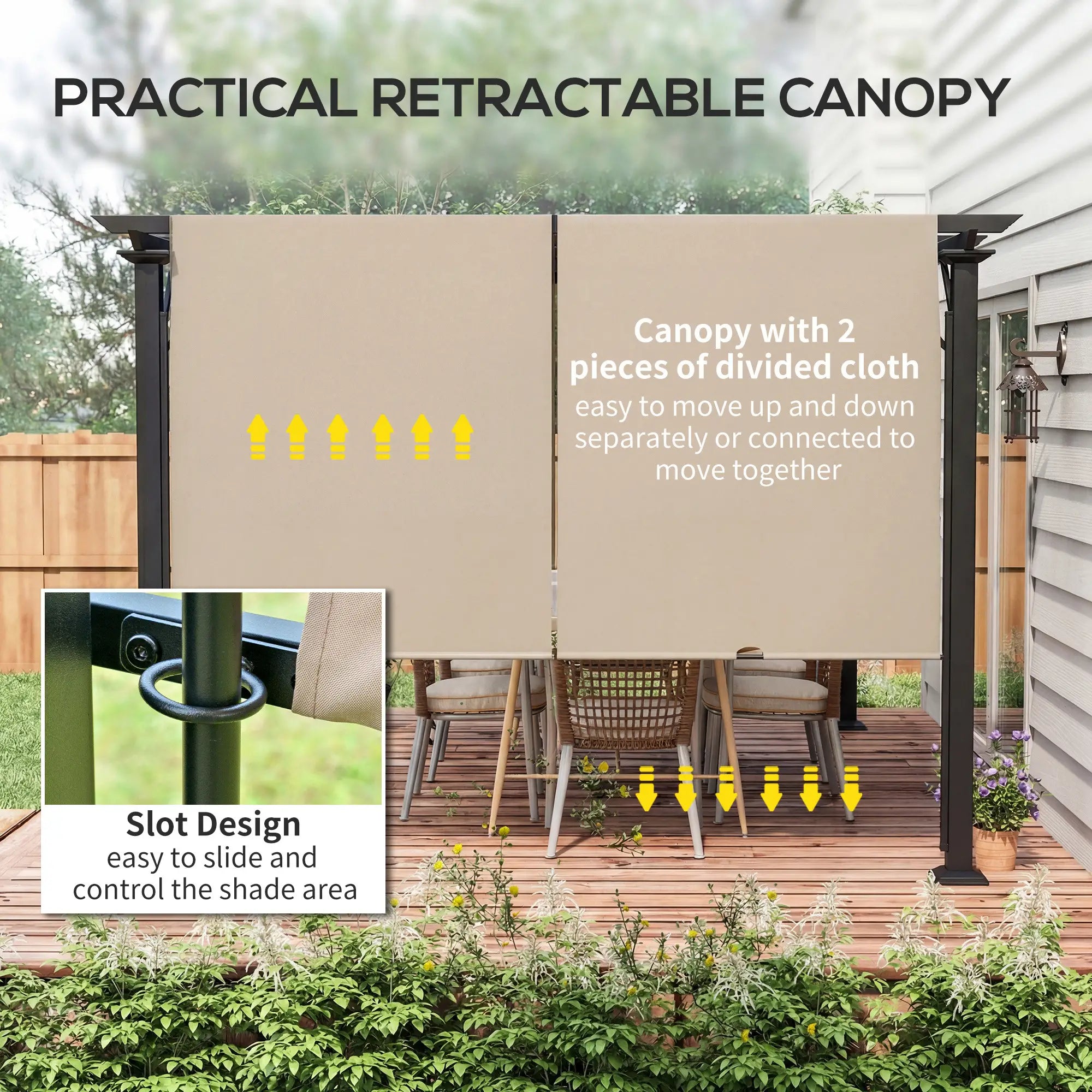 12' x 10' Outdoor Gazebo, Retractable Canopy, Steel Frame, Light Brown Pergolas at Gallery Canada