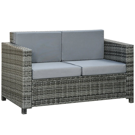 2 Seat Patio Loveseat, Wicker Sofa Chair, Outdoor Rattan Furniture, Grey Patio Furniture Sets Mixed Grey Rattan, Grey Cushion at Gallery Canada