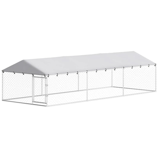 Outdoor Dog Kennel, 19.7' x 7.5' x 4.9', Galvanized Steel Chain Link, Silver Dog Kennels Silver at Gallery Canada