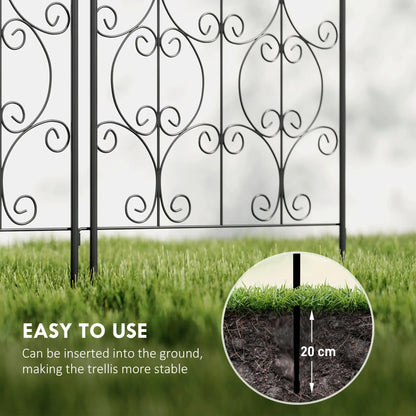 Metal Garden Trellis Set, Scrollwork Design, 150 x 50 cm, Black Plant Stands at Gallery Canada