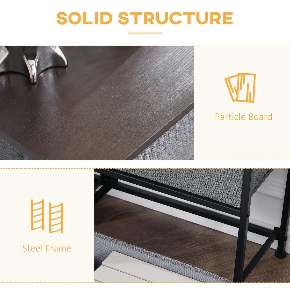 Linen Drawer Cabinet, 5 Removable Drawers, Metal Frame, Adjustable Feet, Dark Grey Storage Cabinets at Gallery Canada