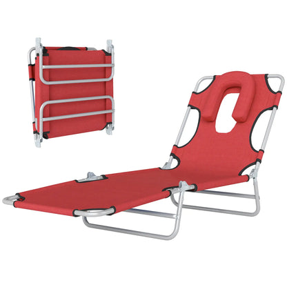 Outdoor Lounge Chair, Adjustable Folding Chaise, Sun Lounger Bed, Red Lounger Chairs at Gallery Canada