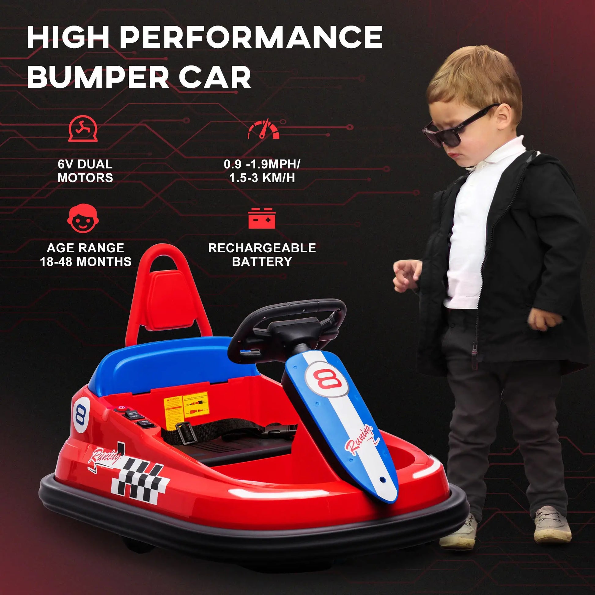 Kids Bumper Car, 6V 360° Rotation Electric Ride on Car, Twin Motors, Red Electric Toy Cars at Gallery Canada