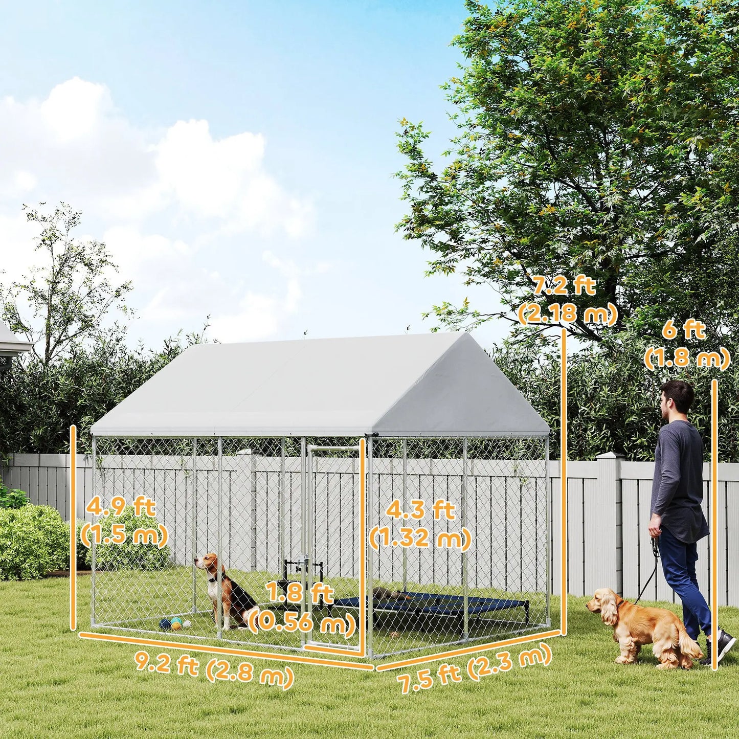 Heavy Duty Galvanized Steel Dog Kennel, Waterproof Roof, Lockable Latch, 9.2' x 7.5' x 7.2' Houses, Kennels & Pens at Gallery Canada