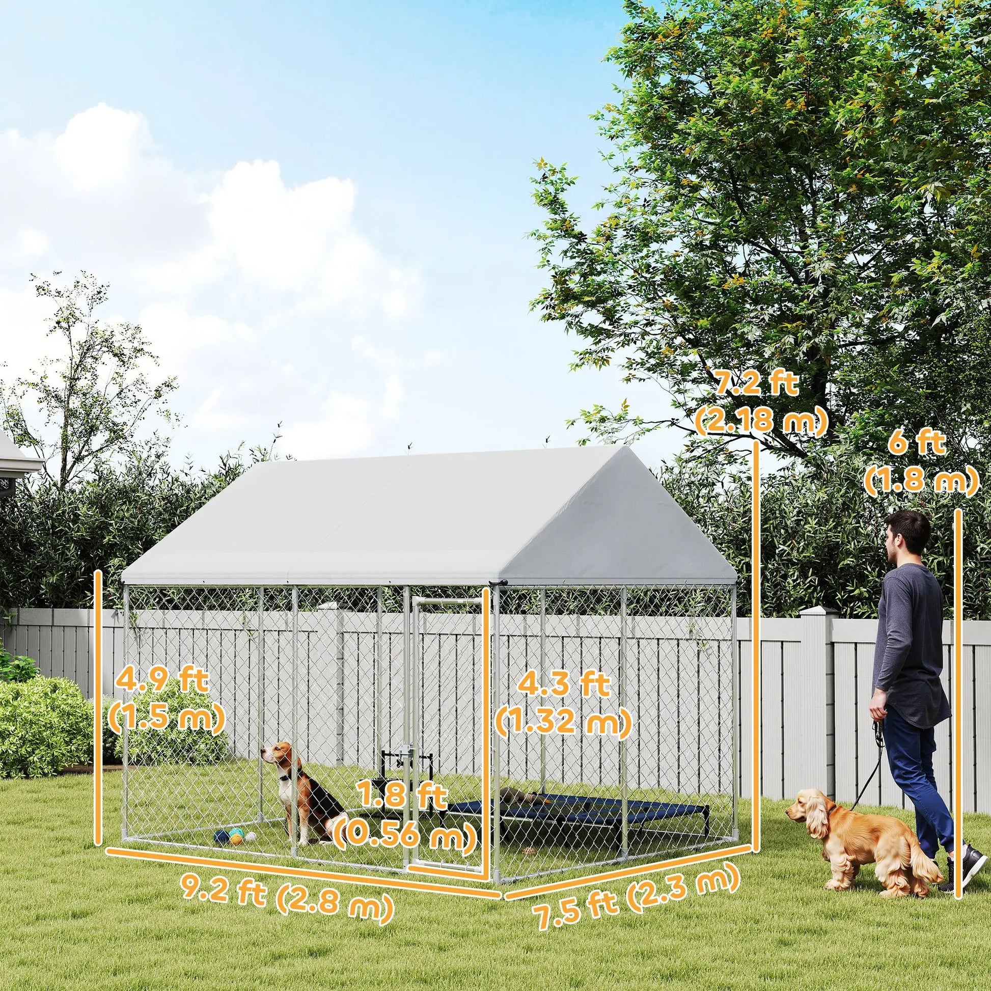 Heavy Duty Galvanized Steel Dog Kennel, Waterproof Roof, Lockable Latch, 9.2' x 7.5' x 7.2' Houses, Kennels & Pens at Gallery Canada