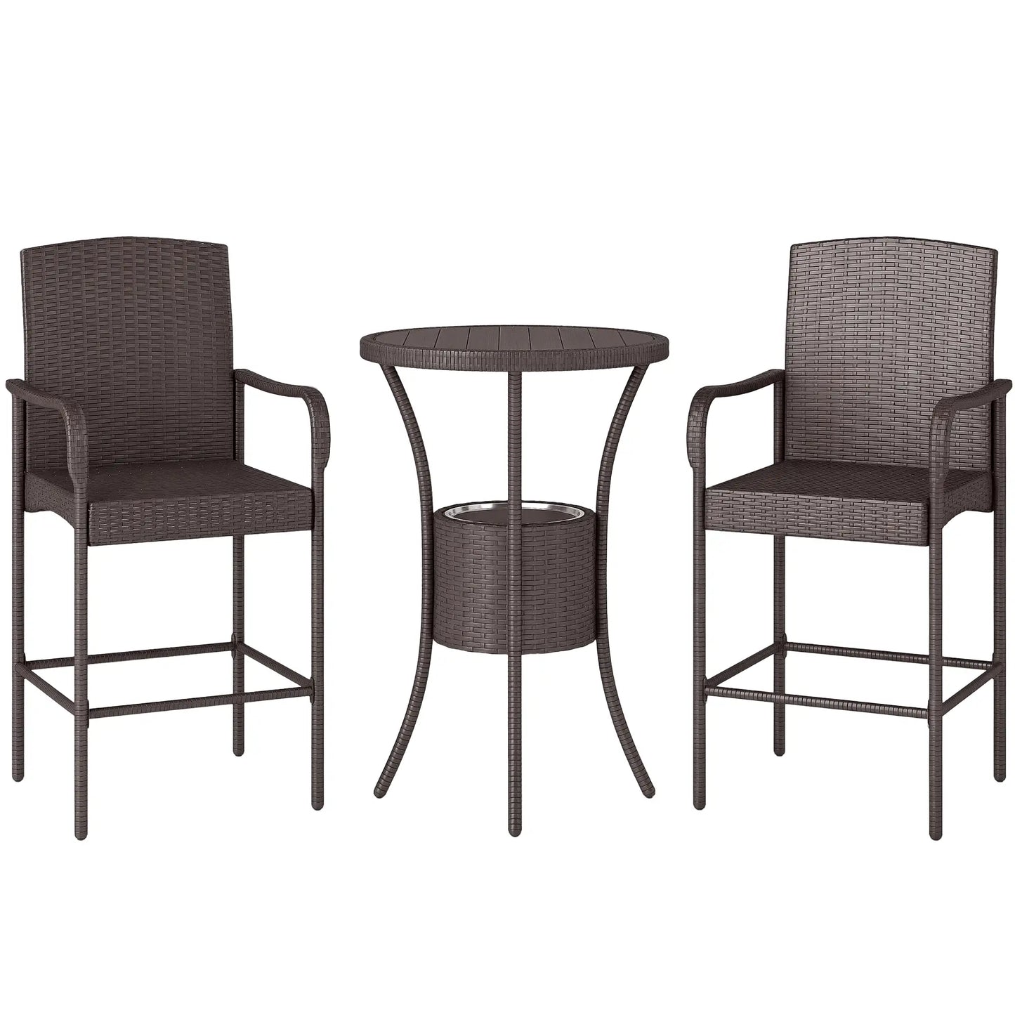3-Piece Patio Bar Set, Rattan Bistro Table and Chairs, Dark Brown Bistro Sets Dark Brown at Gallery Canada