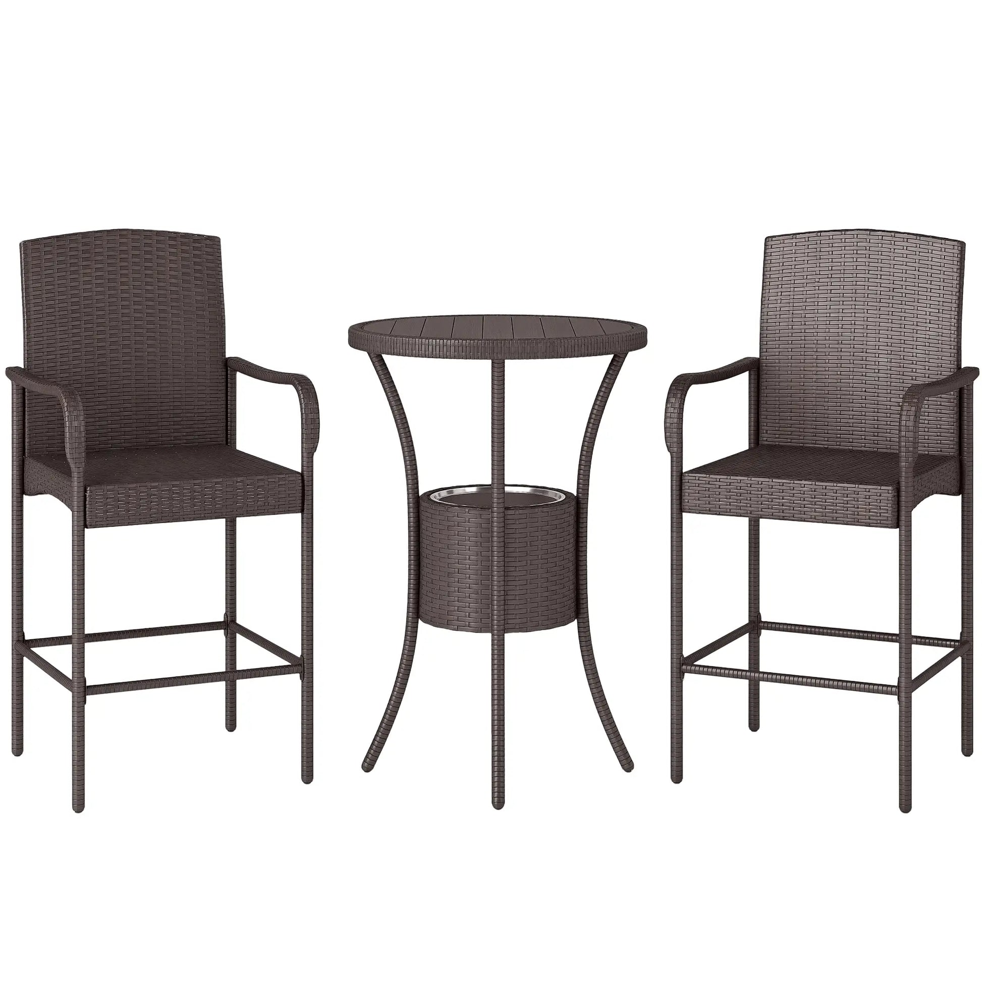 3-Piece Patio Bar Set, Rattan Bistro Table and Chairs, Dark Brown Bistro Sets Dark Brown at Gallery Canada