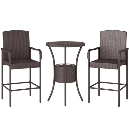 3-Piece Patio Bar Set, Rattan Bistro Table and Chairs, Dark Brown Bistro Sets Dark Brown at Gallery Canada