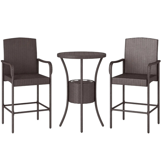 3-Piece Patio Bar Set, Rattan Bistro Table and Chairs, Dark Brown Bistro Sets Dark Brown at Gallery Canada