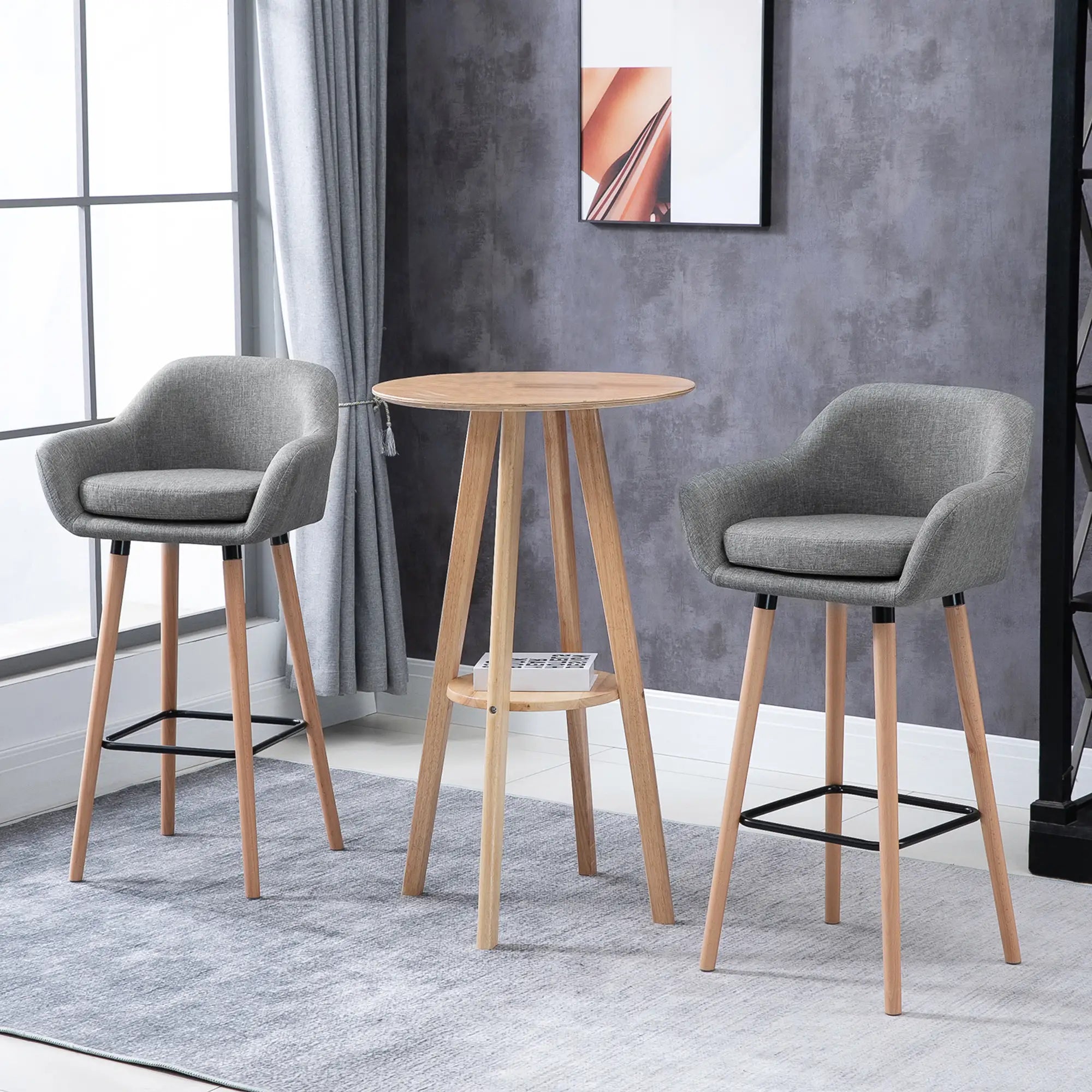 Modern Fabric Bar Stools Set of 2, Metal Frame, Wood Legs, Grey Bar Stools at Gallery Canada