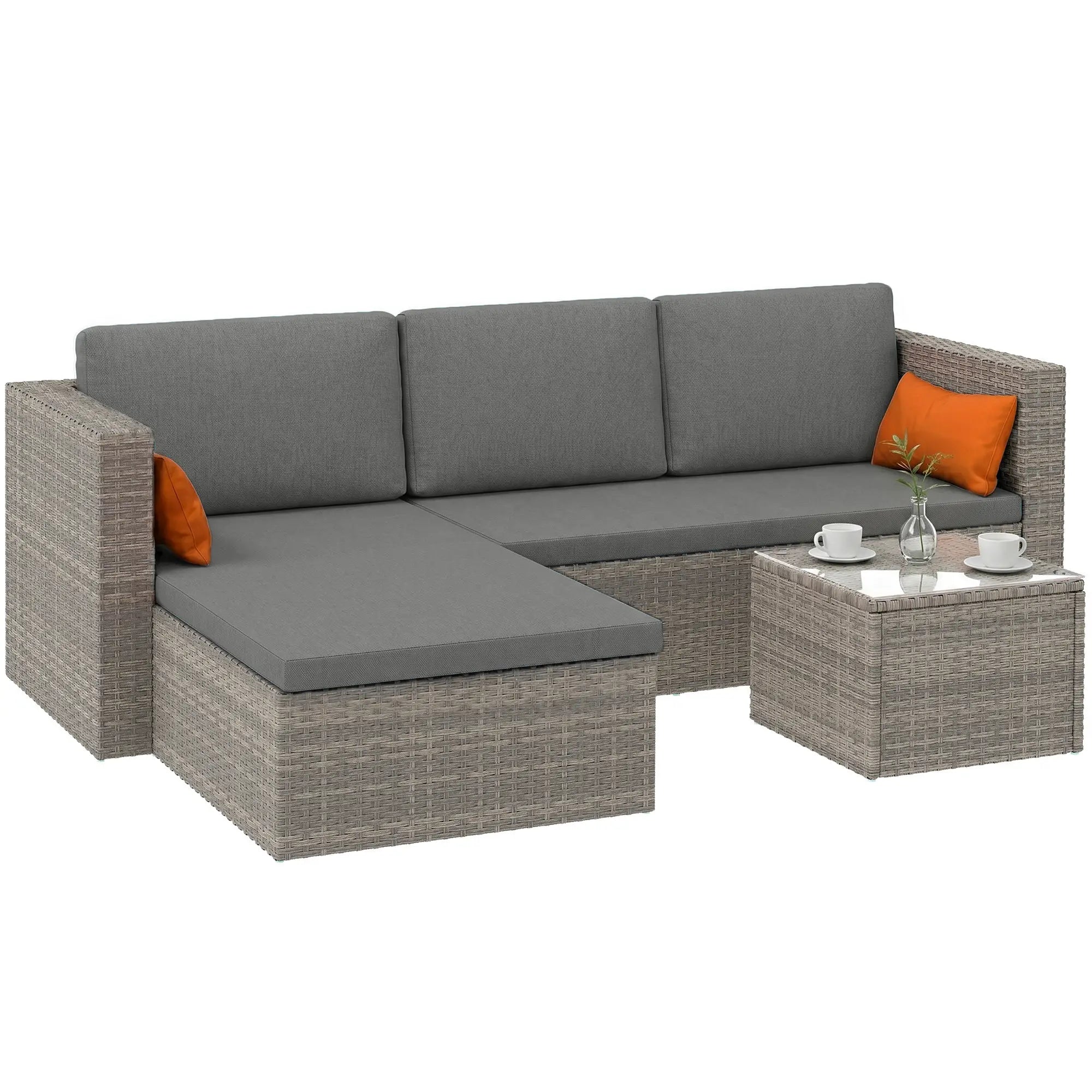 3-Piece Patio Furniture Set, Sectional Sofa, Wicker Chair, Grey Patio Furniture Sets Grey at Gallery Canada