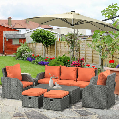 6-Piece PE Wicker Patio Sectional Set, Sofa, 2 Chairs, 2 Footstools, Table, Orange Patio Furniture Sets at Gallery Canada