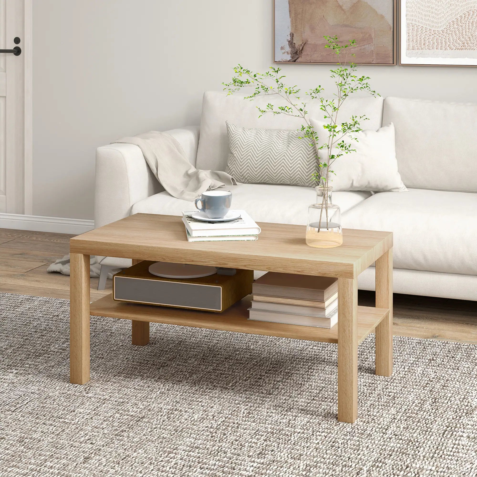 2 Tier Coffee Table with Storage, Rectangular, Nature Wood, Wood Coffee Tables at Gallery Canada