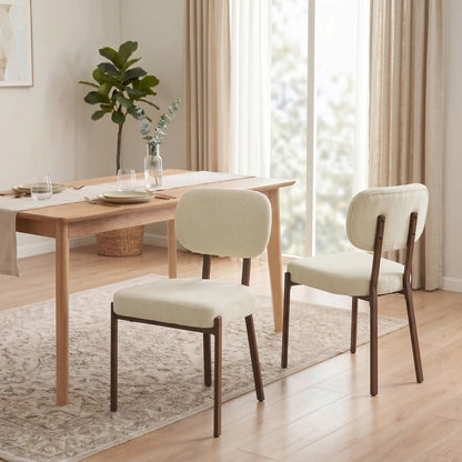 Upholstered Linen Fabric Kitchen Chairs, Modern Dining Chairs Set of 2 with Metal Legs, Beige