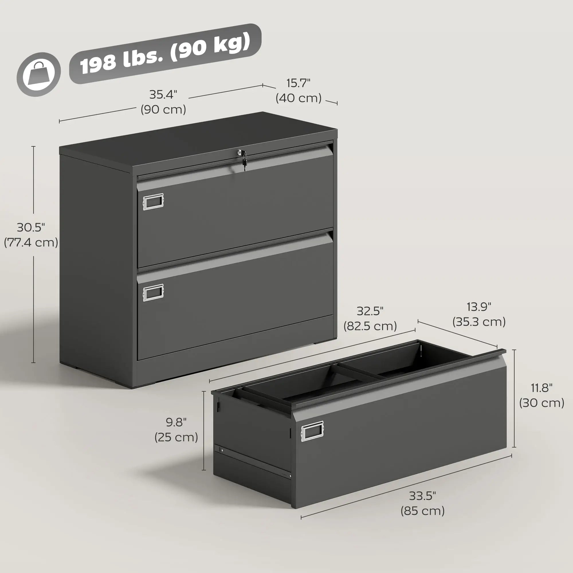 2 Drawer Lateral Filing Cabinet, Lockable Steel, A4 Letter Legal Size, Black Office Cabinets & Cupboards at Gallery Canada