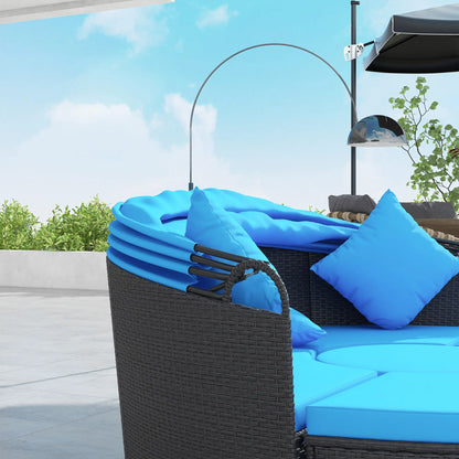 4-Piece Round Sofa Bed, Outdoor Daybed, Retractable Canopy, PE Rattan Daybeds at Gallery Canada