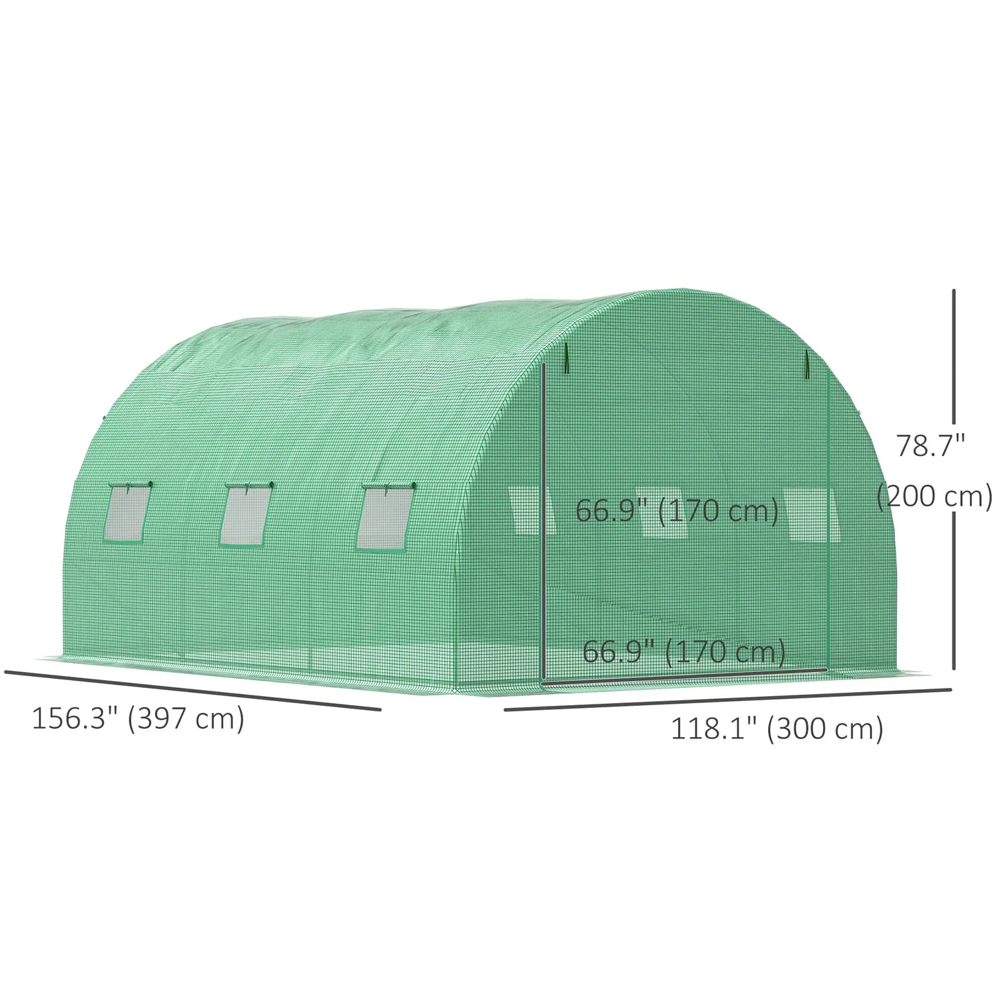 13' x 10' x 6.6' Walk-In Greenhouse, Garden Tunnel Tent, Zipped Door, 6 Mesh Windows, Green Tunnel Greenhouses at Gallery Canada